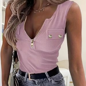 Stylish Pink Zipper Tank Top